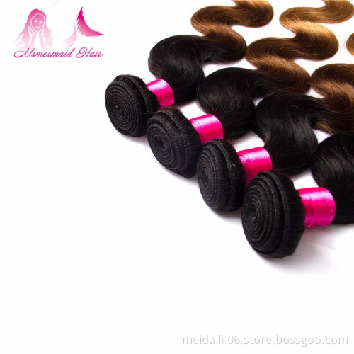 Factory Wholesale 1b 4 27 Ombre Color Hair Weave Body Wave Extension, Brazilian Colored Hair 1b 4 27 Bundles